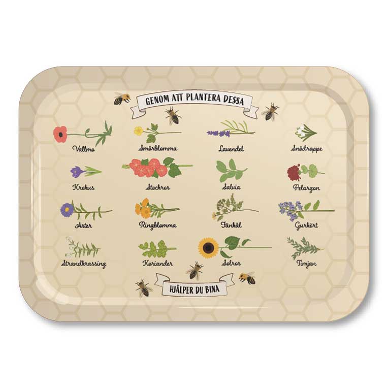 frukostbricka, blommor-och-bin, blommor, blommigt, hjälper-bina, örter, trädgård bricka piadeveen deveendesign 