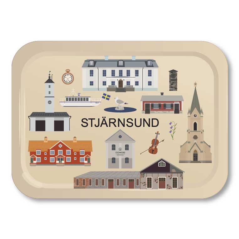 Sjärnsund Elise Grycken Frukostbricka bricka Husbyringen  Kryddboden Arbetarbostad Solhem Stjärnsunds-bryggeri fiol Christopher Polhem blåklocka piadeveen deveendesign