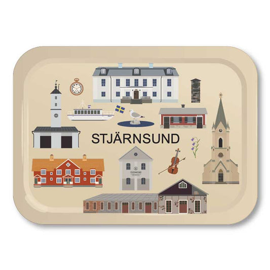 Sjärnsund Elise Grycken Frukostbricka bricka Husbyringen  Kryddboden Arbetarbostad Solhem Stjärnsunds-bryggeri fiol Christopher Polhem blåklocka piadeveen deveendesign